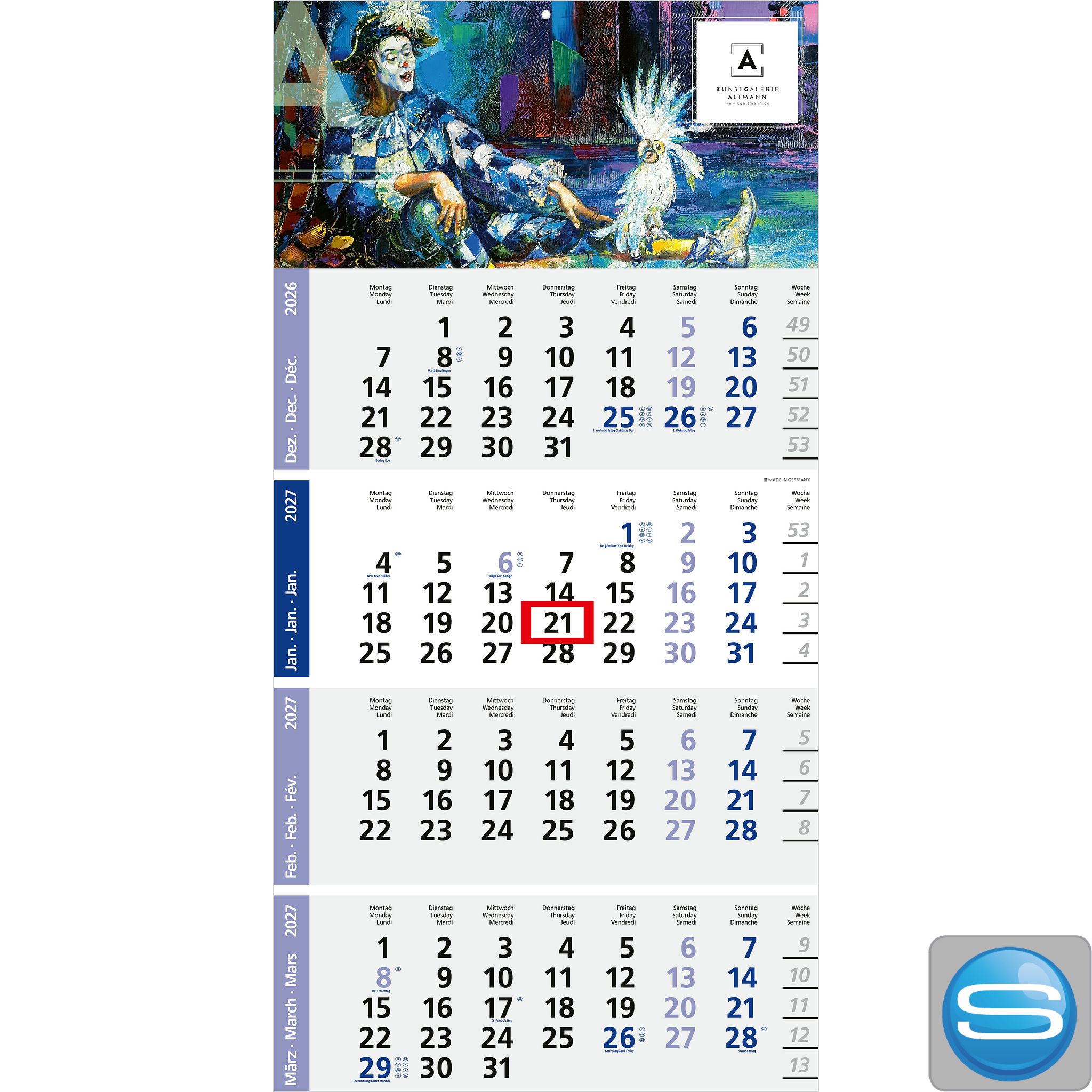 Einblatt-4-Monatskalender Express Logic 4 Post A bedruckt