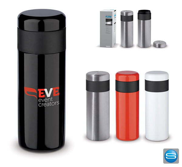 design-isolierbecher-bedrucken 400 ml Isolierflasche im edlen Design als Werbegeschenk mit Logo veredeln