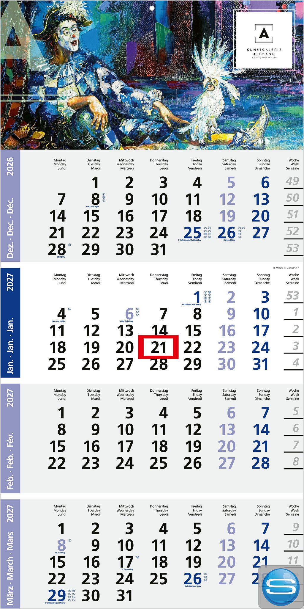 Einblatt-4-Monatskalender Logic 4 EXPRESS als Werbegeschenk mit Logodruck