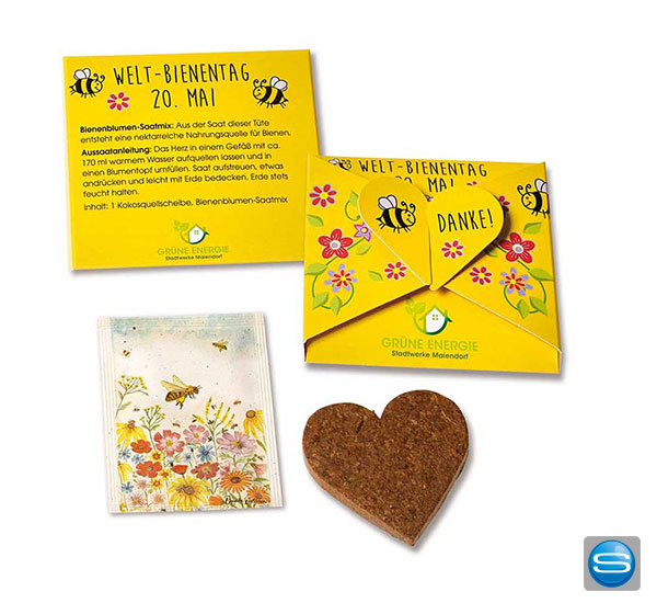 Kokosherzen und Blumensamen als Werbegeschenk