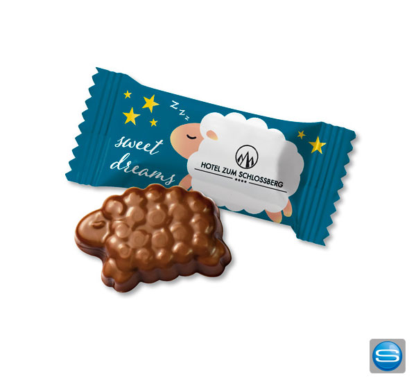 0701_Schlaf-Schaf-im-Werbe-Flowpack Schokoladenfiguren in individueller Folie verpackt als Giveaway