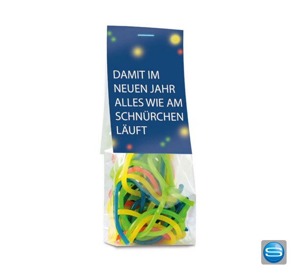 naschbeutel-fruchtgummi-sch Bunte Fruchtgummi Schnüre in einem individuell bedruckbaren Naschbeutel