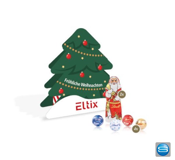 Tannenbaum gefüllt mit Lindt Schokolade als individuelles Werbegeschenk