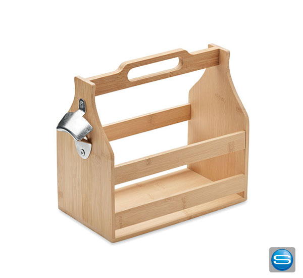 Veredelbarer Flaschenträger aus Bambus mit Ihrer Werbegravur