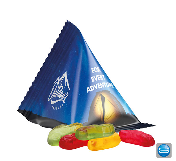 Fruchtgummi von Trolli im bedruckten Tetraeder