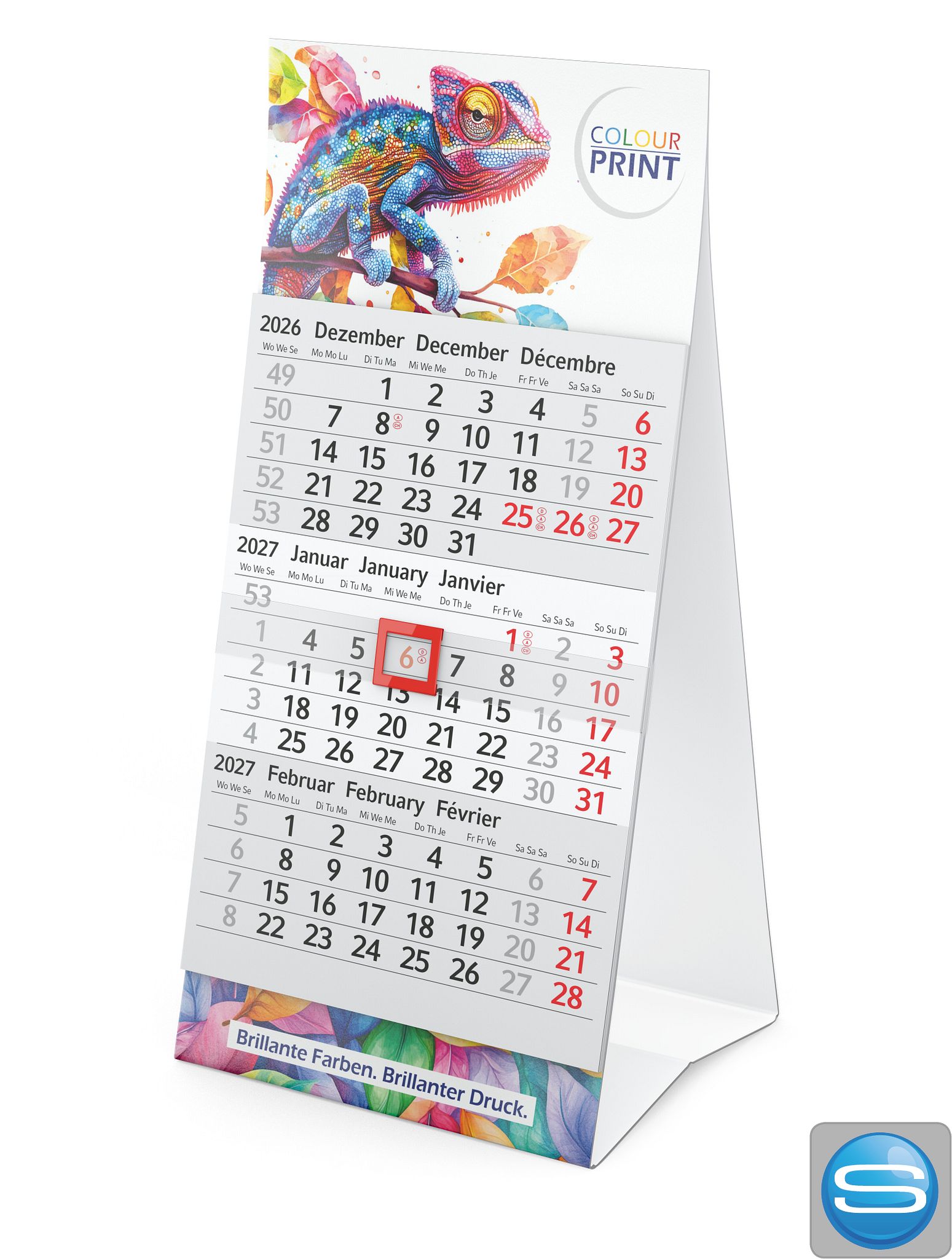 Tischkalender Mini 3 – Bedruckbarer 3-Monats-Stehkalender für Ihr Logo