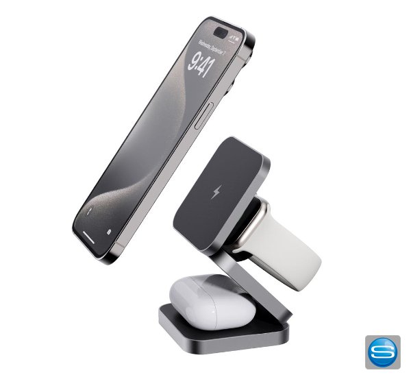 Bedruckbarer, faltbarer 3-in-1 15W Charger aus rec. Aluminium