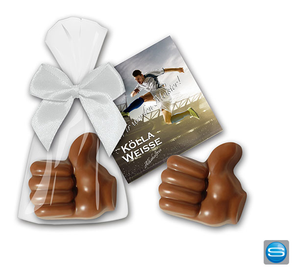 Schokoladenhand mit bedruckbarer Werbekarte