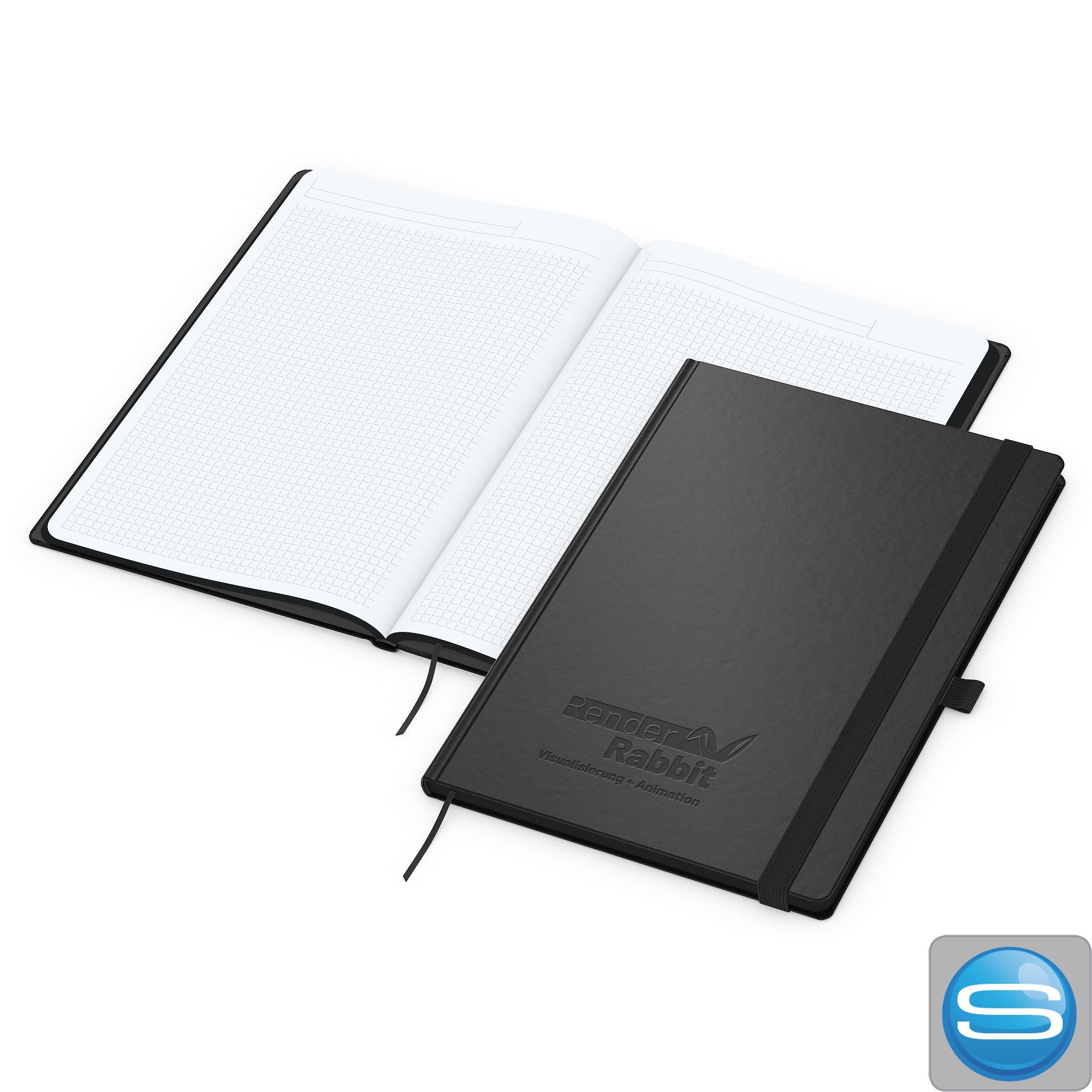 Notizbuch A4 Black-Book Hardcover als Werbeartikel mit Logo-Prägung
